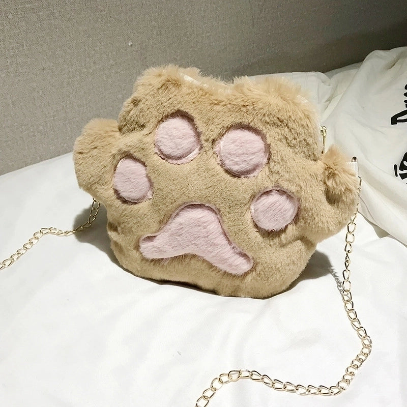 Plush New Korean Cute Bear Paw Chain Small Bag Chain Crossbody Bag