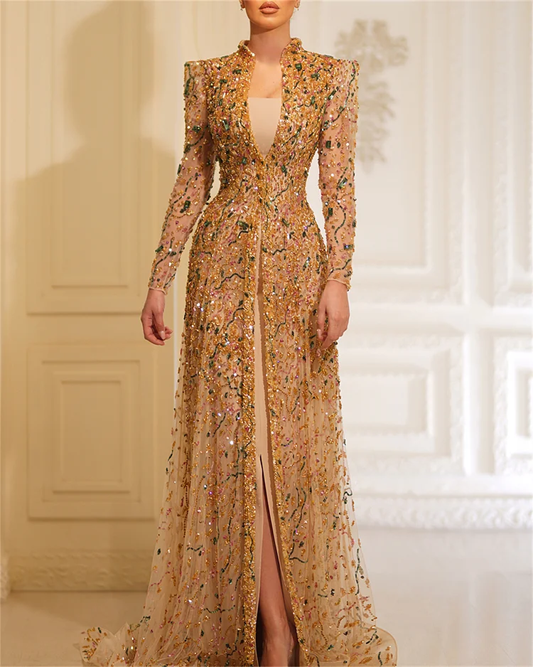 Sequin Embroidery Elegant Transparent Mesh Sleeve Dress main image 1