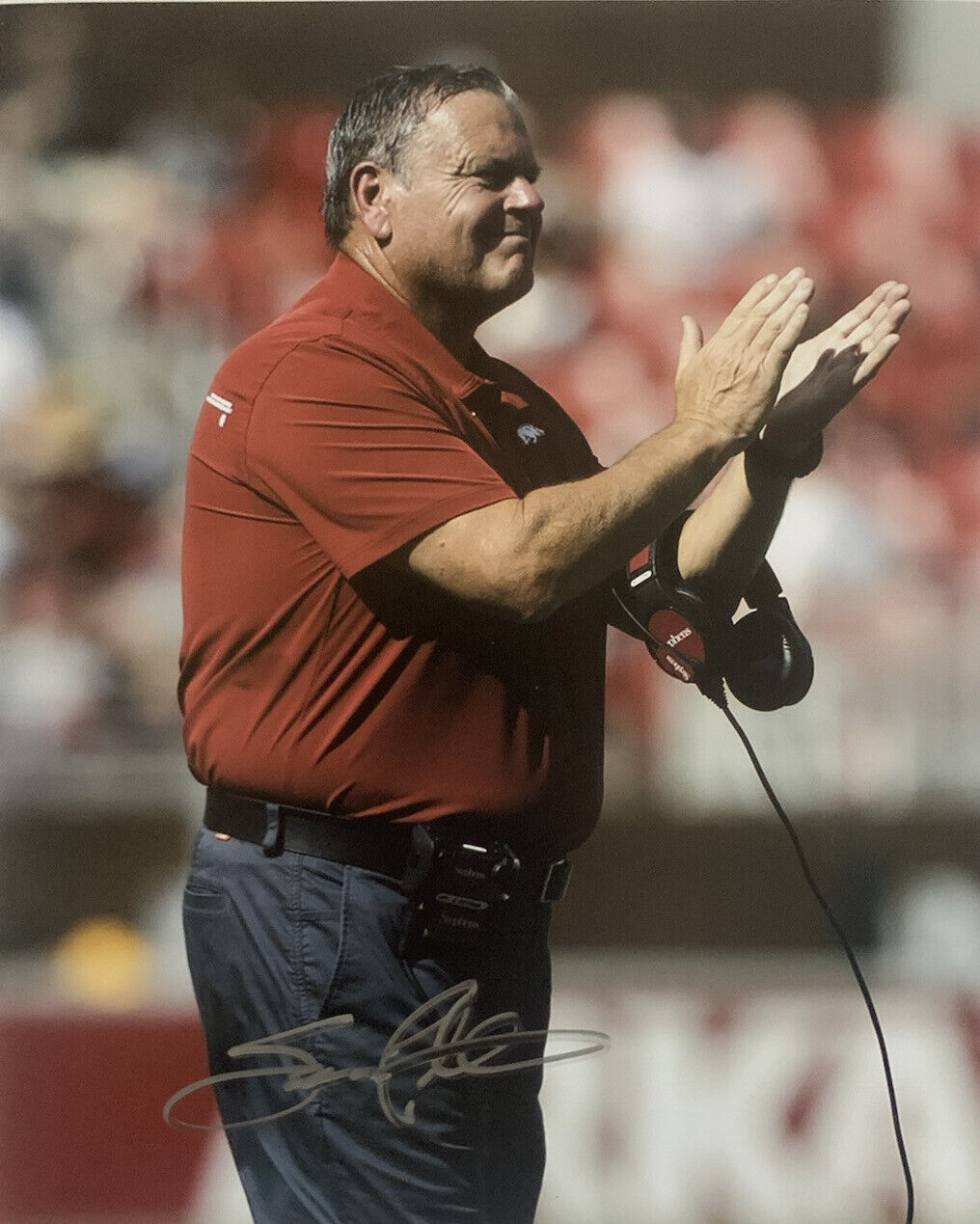 SAM PITTMAN HAND SIGNED 8x10 Photo Poster painting ARKANSAS RAZORBACKS HEAD COACH AUTOGRAPH COA