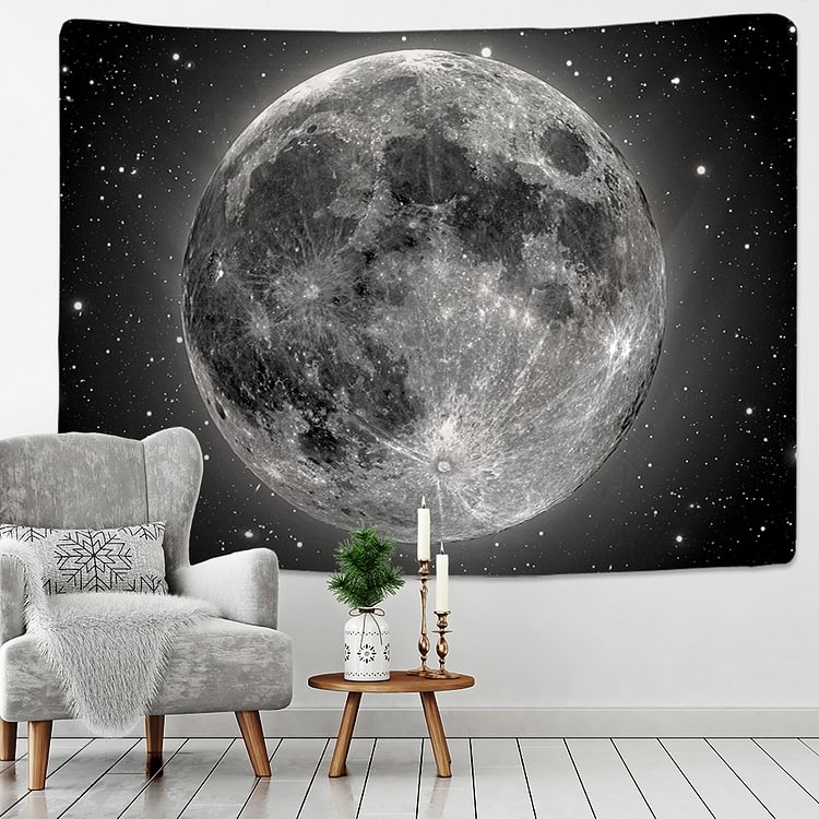 Black and White Moon Tapestry Starry Sky Printing Tapestry Wall Beach Blanket Picnic Yoga Mat Living Room Decor