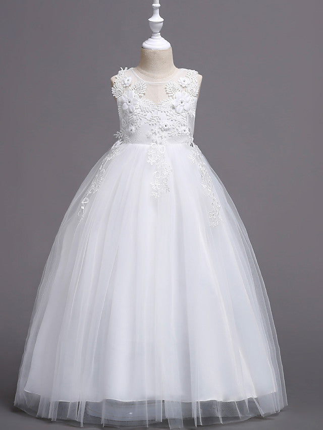 Oknass Sleeveless Jewel Neck  Flower Girl Dresses Satin Tulle With Belt  Crystals  Appliques