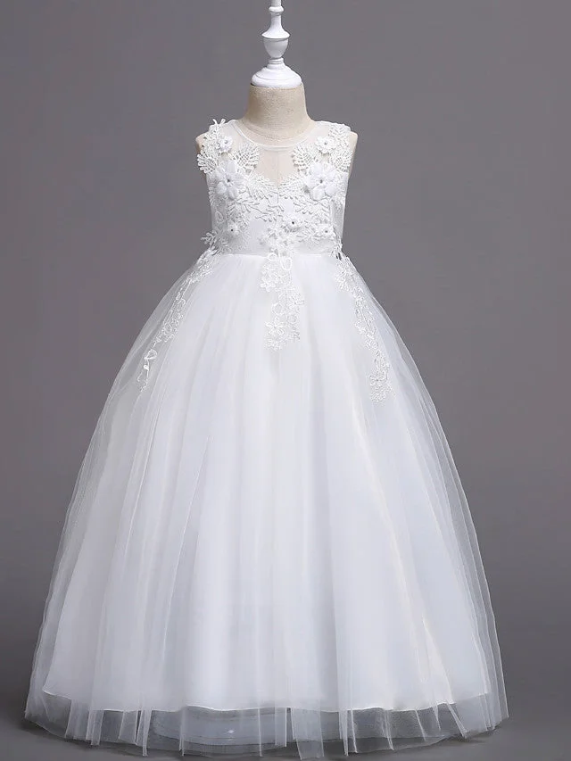 Daisda Sleeveless Jewel Neck  Flower Girl Dresses Satin Tulle With Belt  Crystals  Appliques