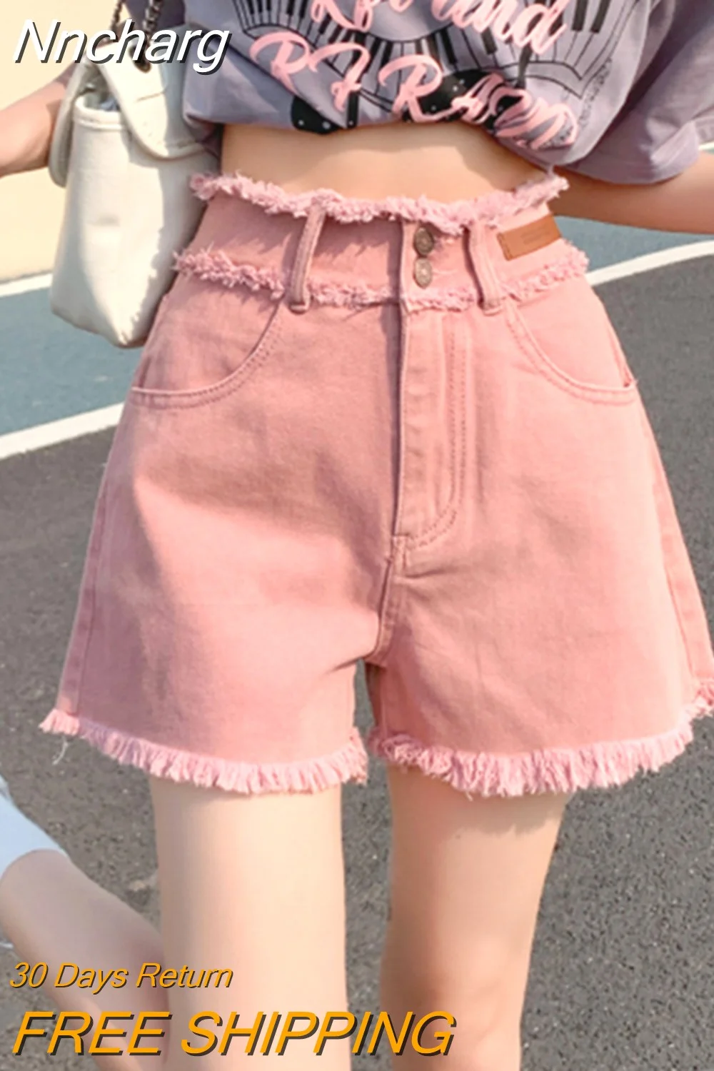 Nncharge New Summer Women Casual High Waist Buttons Denim Shorts Female Fashion Vintage Solid Color Wide Leg Jean Shorts