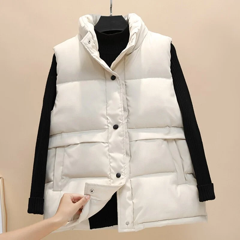 Cotton Padded Winter Women's Solid Plus Size 2XL Bodywarm Vest Autumn Warm Long Vest Jacket  Women's Windproof Warm Waistcoat