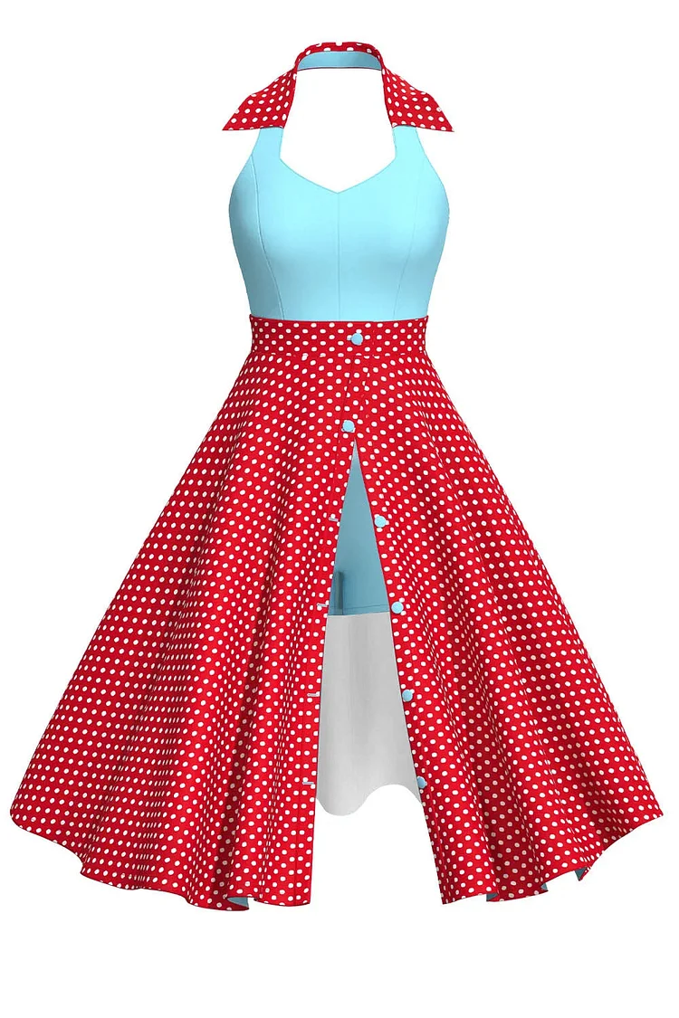 1950s Red Casual Lapel Polka Dot Cinched Waist Dress Two Pieces Romper Set [In Stock]