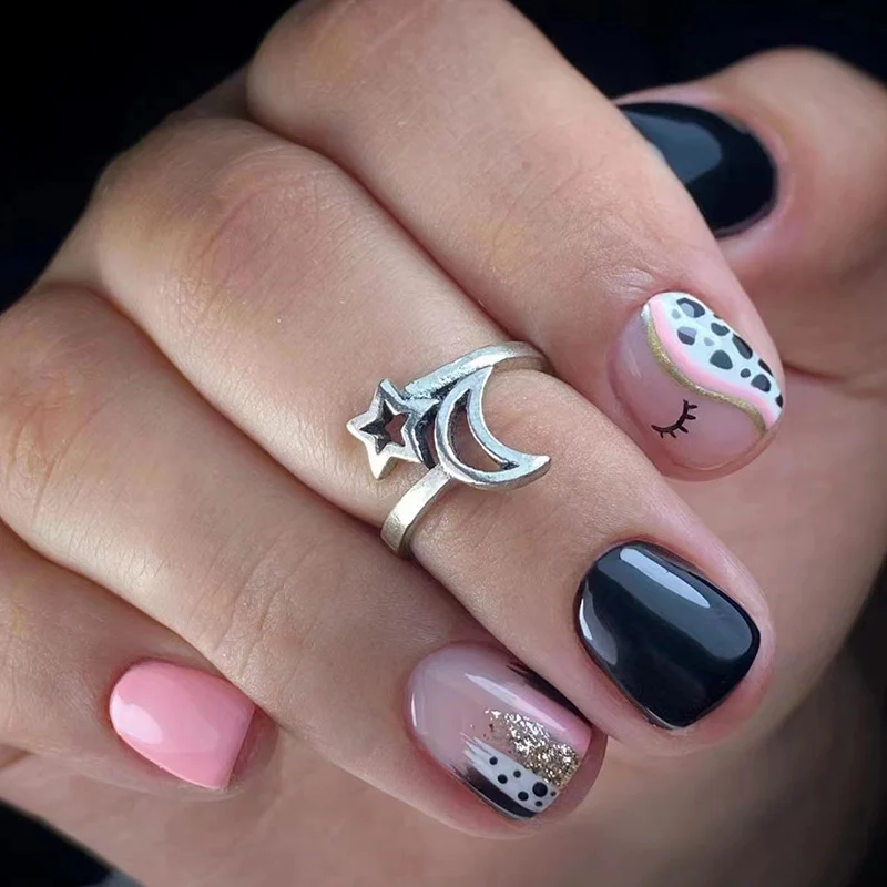 Churchf Churchf Square Solid Color Nail Black And White Spot Eyelash False Nail Wearable Beauty Nail Piece Finished Removable Nail Piece