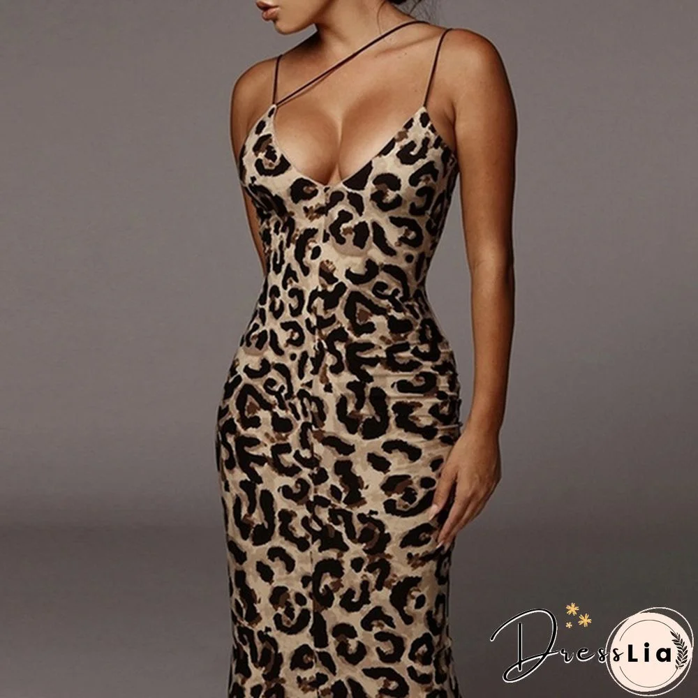 Women Dress Cami Dress Spaghetti Strap Slim Fit Sexy Autumn Spring Summer Snakeskin Long Dress Evening Party Leopart Printed Sleeveless Sheath Club Bodycon Dresses