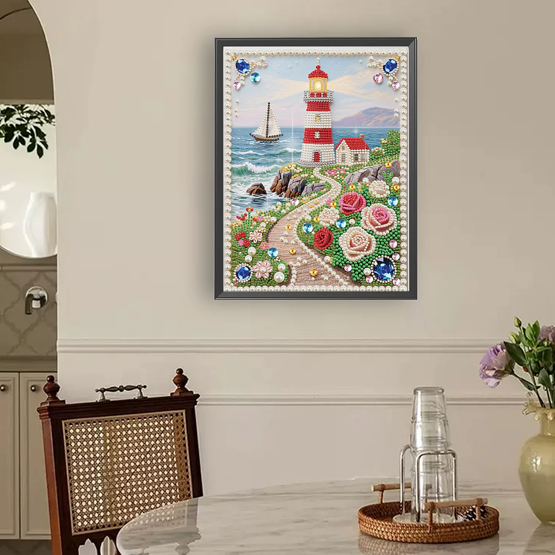 Lighthouse B Special Shaped 5D DIY Partial Drill Pearl Diamond Painting Kit for Adults Beginners Home Decor 30x40cm
