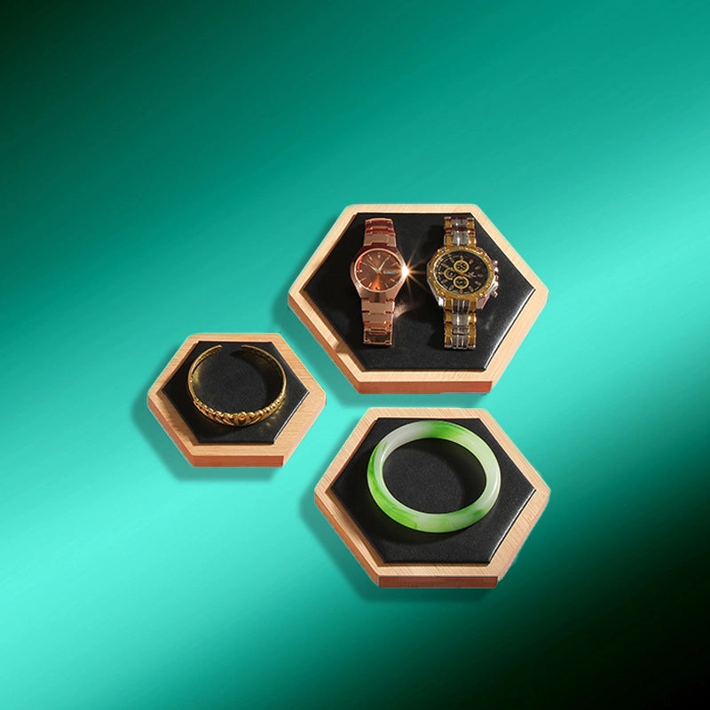 Creative Hexagon Jewelry Display Plate Bamboo And Wood Jewelry Display Table Three-piece Set Jewelry Display Rack