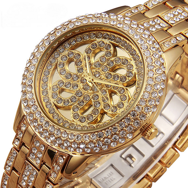 Iced Out Silver Gold Silver Quartz Luxury Women Watches-VESSFUL