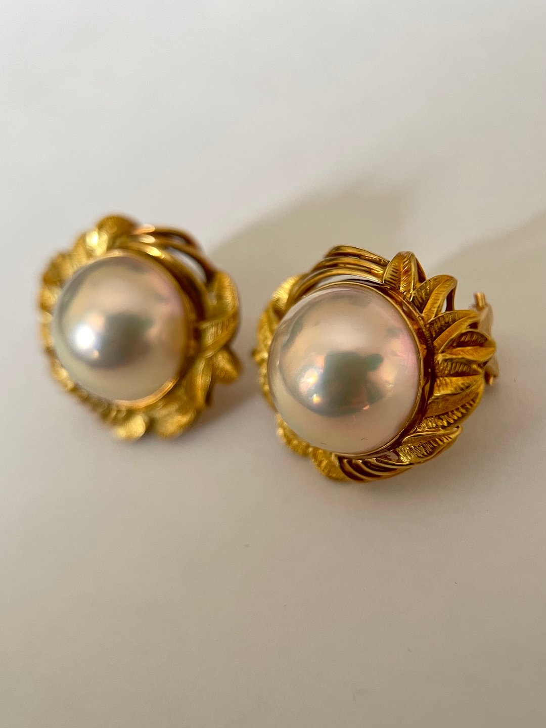 S119 复古马贝耳夹设计款18k金，马贝13.5mm，外径22.5mm，11.5g
