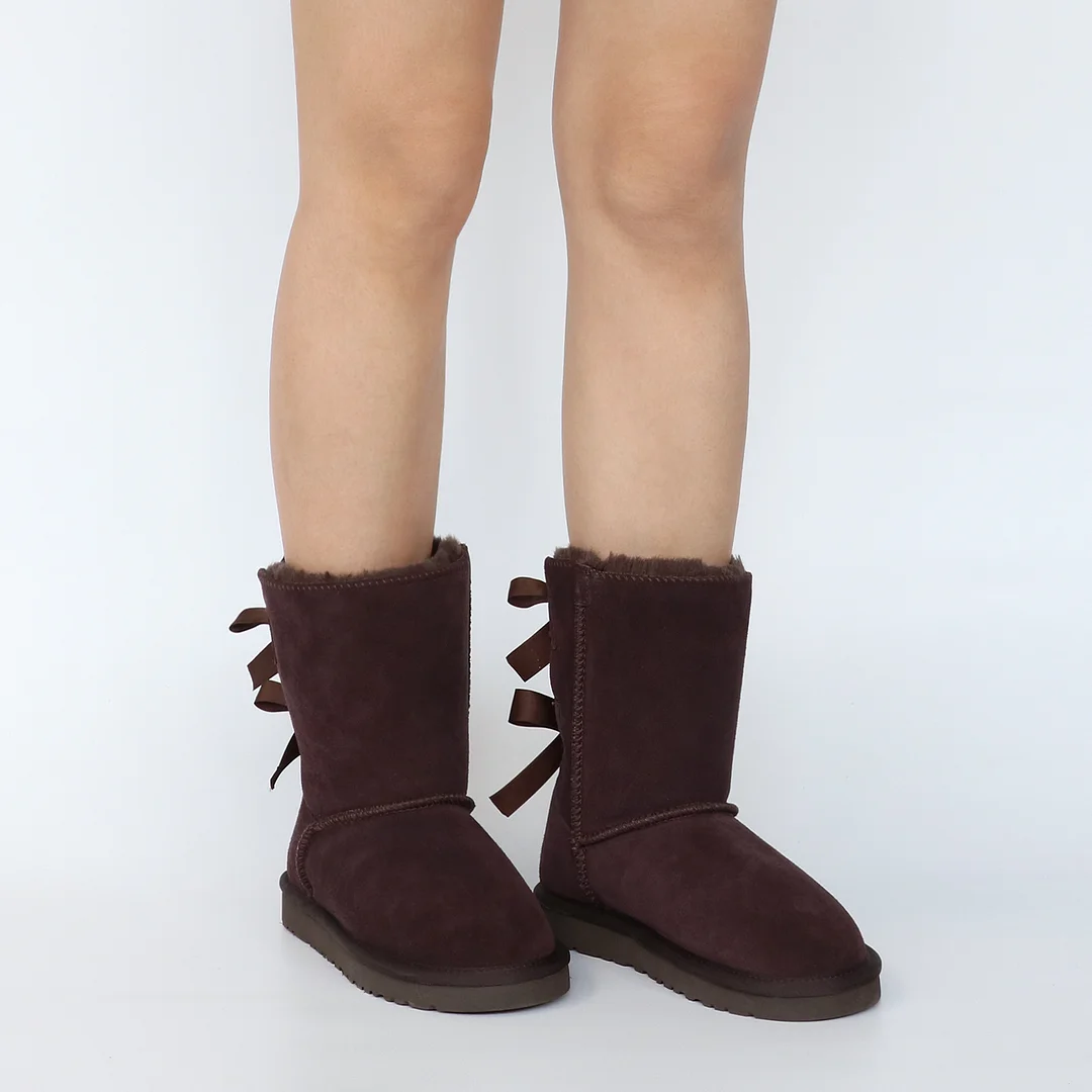 Women's Snow Boots for Winter Mid-Calf high Back Bows-MERUMOTE