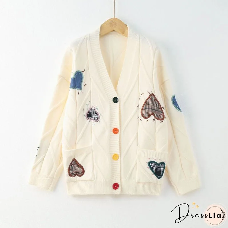 Heart Embroidered Knitted Cardigan