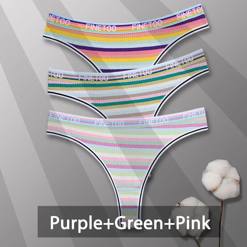 Billionm Colorful Cotton Panties for Women Sexy Striped Underwear G-string Thong Panty Female Breathable Soft Intimate Lingerie