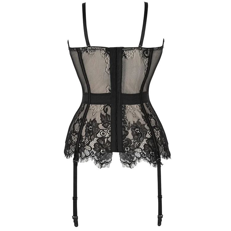 Elegant Color Block Lace Paneled Adjustable Shoulder Girdle Corset with ...