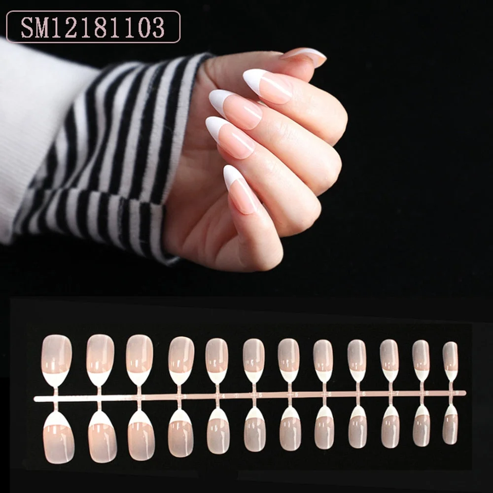 1set/24pcs French Fake Nails Matte /UV False Nail Detachable tips Nail Extension Manicure Art Press On Fake False Nails Beauty-Nail Inspo