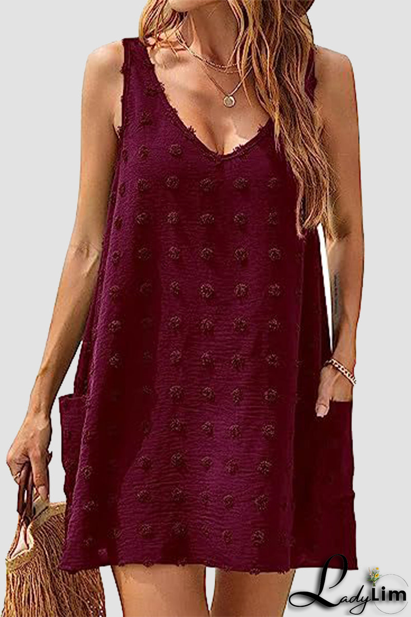 Casual Vacation Solid Jacquard Pocket Fur Ball V Neck Beach Dresses