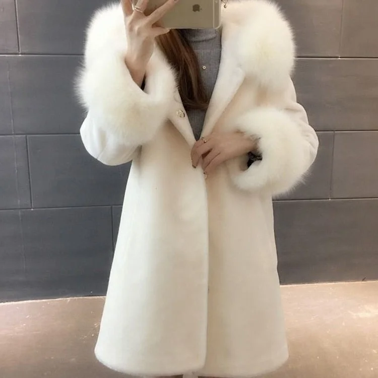 Fashion Winter New Hooded Sheep Sheared Fur Coat Wool Coat Women's Medium And Long Imitation Fox Hair Thickened Korean Slim Fit