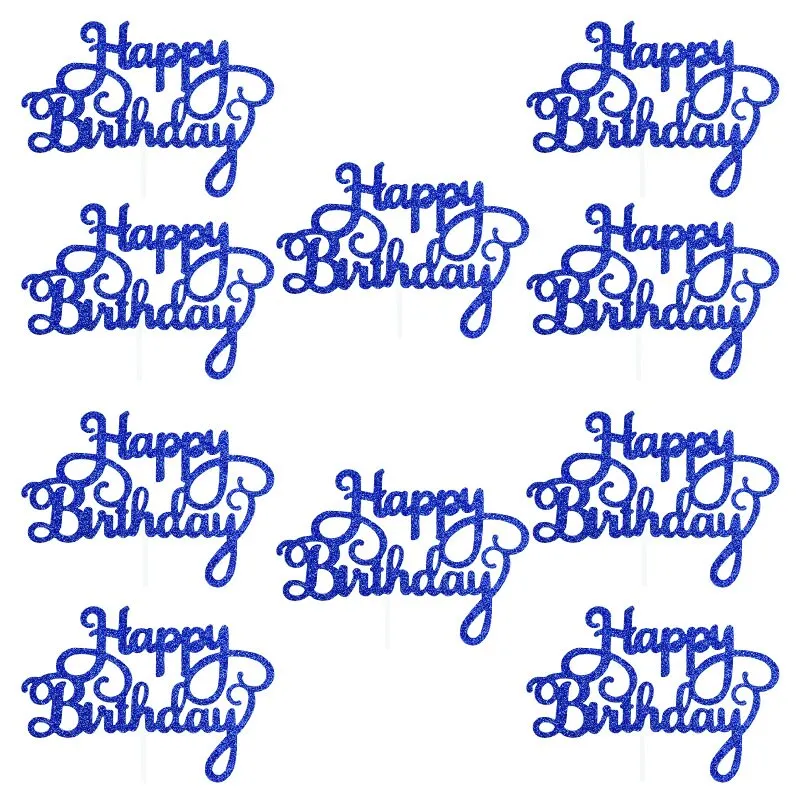 10pcs Gold Gittler Happy Birthday Cake Topper Adult Kids Birthday Party Wedding Decorations Baby Shower Cake Decorating Supplies