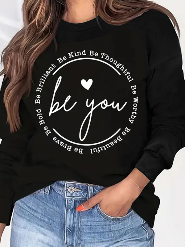 New ring letter love print round neck long sleeve sweatshirt