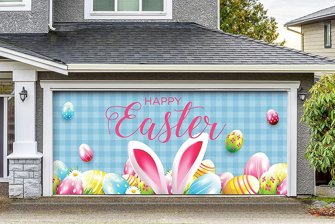 Happy Easter Bunny Ears - Holiday Garage Door Banner Mural Décor 7'x 16'