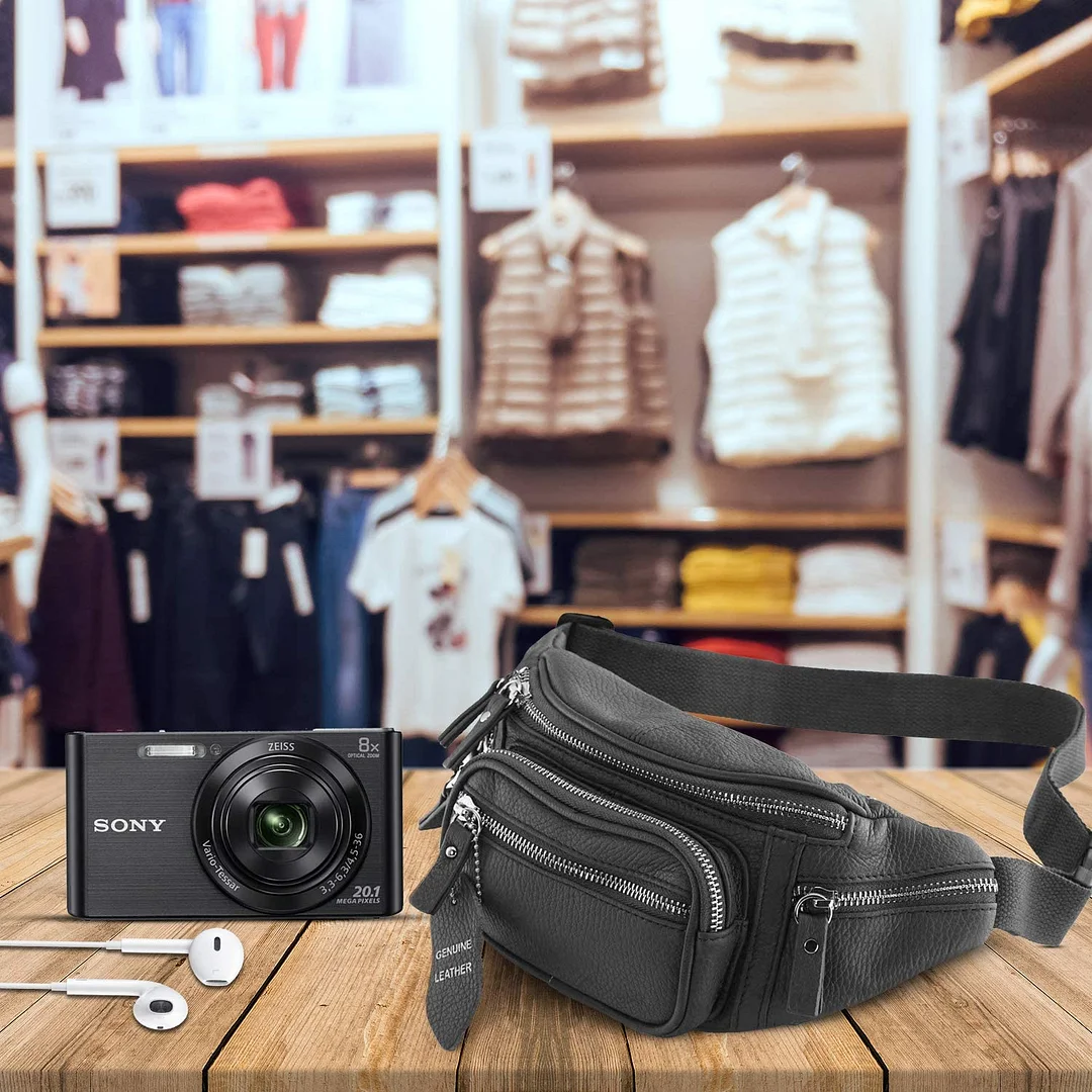 Fanny Pack Waist Bag Multifunction Genuine Leather Hip Bum Bag Travel Pouch for Men and Women- Multiple Pockets & Sturdy Zippers Ideal for Hiking Running And Cycling