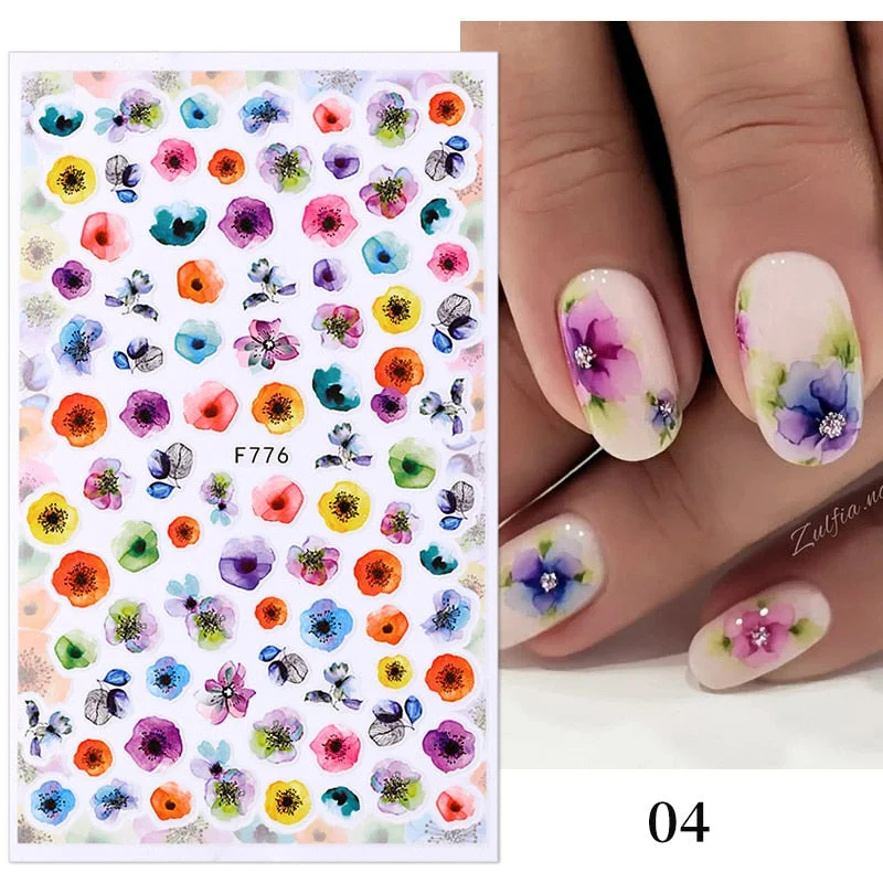 1PC 3D Nail Stickers Flowers Leaves Self-Adhesive Slider Letters Nail Art Decorations Love Heart Decals Manicure Accessories-Nail Inspo