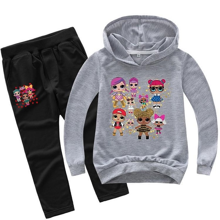 Girls Surprise Doll Queen Bee Printed Cotton Hoodie Pants Sport Suit-Mayoulove