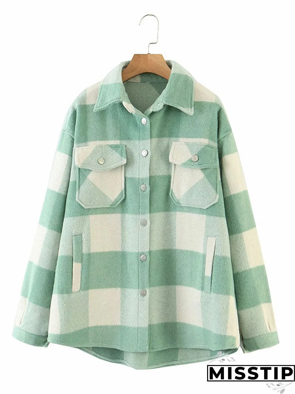 Classic Thick Colorblock Checked Button Down Shirt Jacket Woolen
