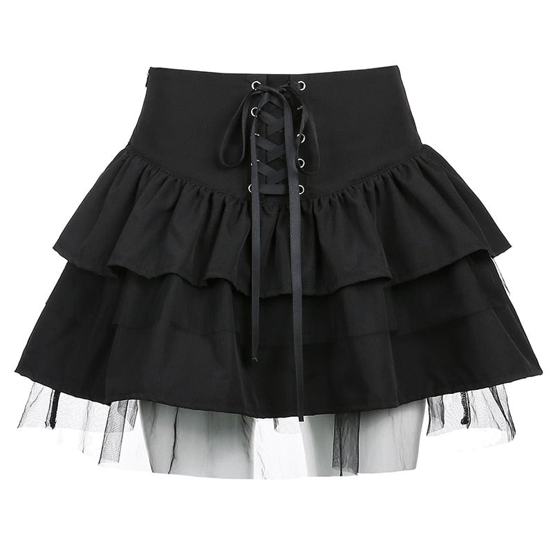 Sweetown Black Punk Goth Aesthetic Pleated Skirts Womens Cross Lace Up Rave Girl Clothes Dark Academia High Waist Mini Skirt