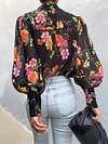 Floral-Print Puff Sleeves Blouses Shirt Tops