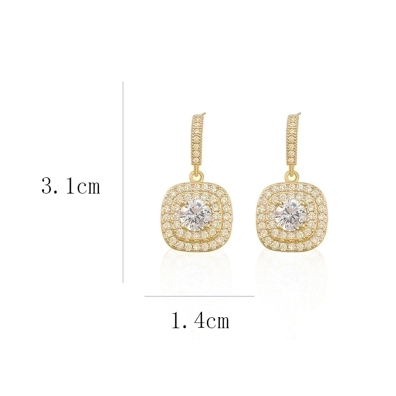 1 Pair Minimalist Square Inlay Stainless Steel Zircon Drop Earrings