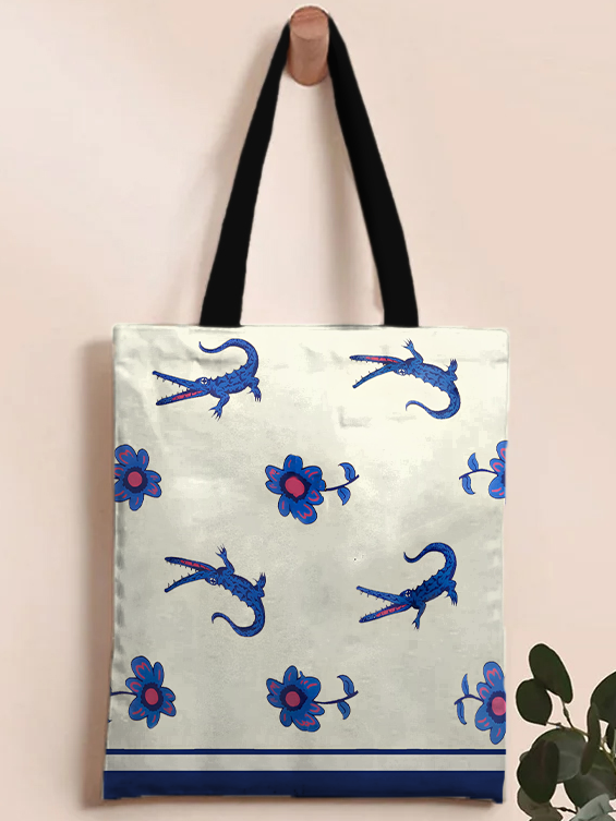 Women's Vacation Crocodile Floral Art Print Shoulder Tote Bag