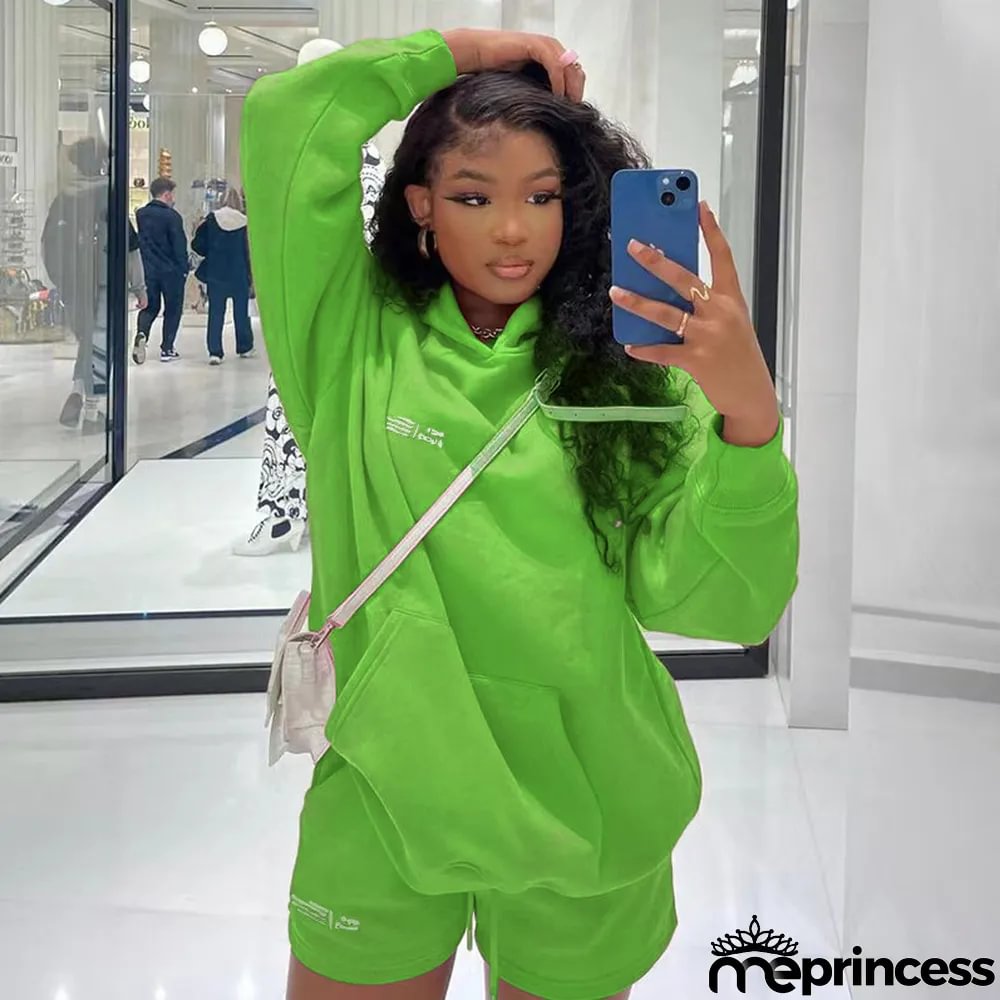 Women'S Fall Hoodies Shorts Set Fashion Sports Logo Long Sleeve Pullover Hooded Hoodies Two Piece Set