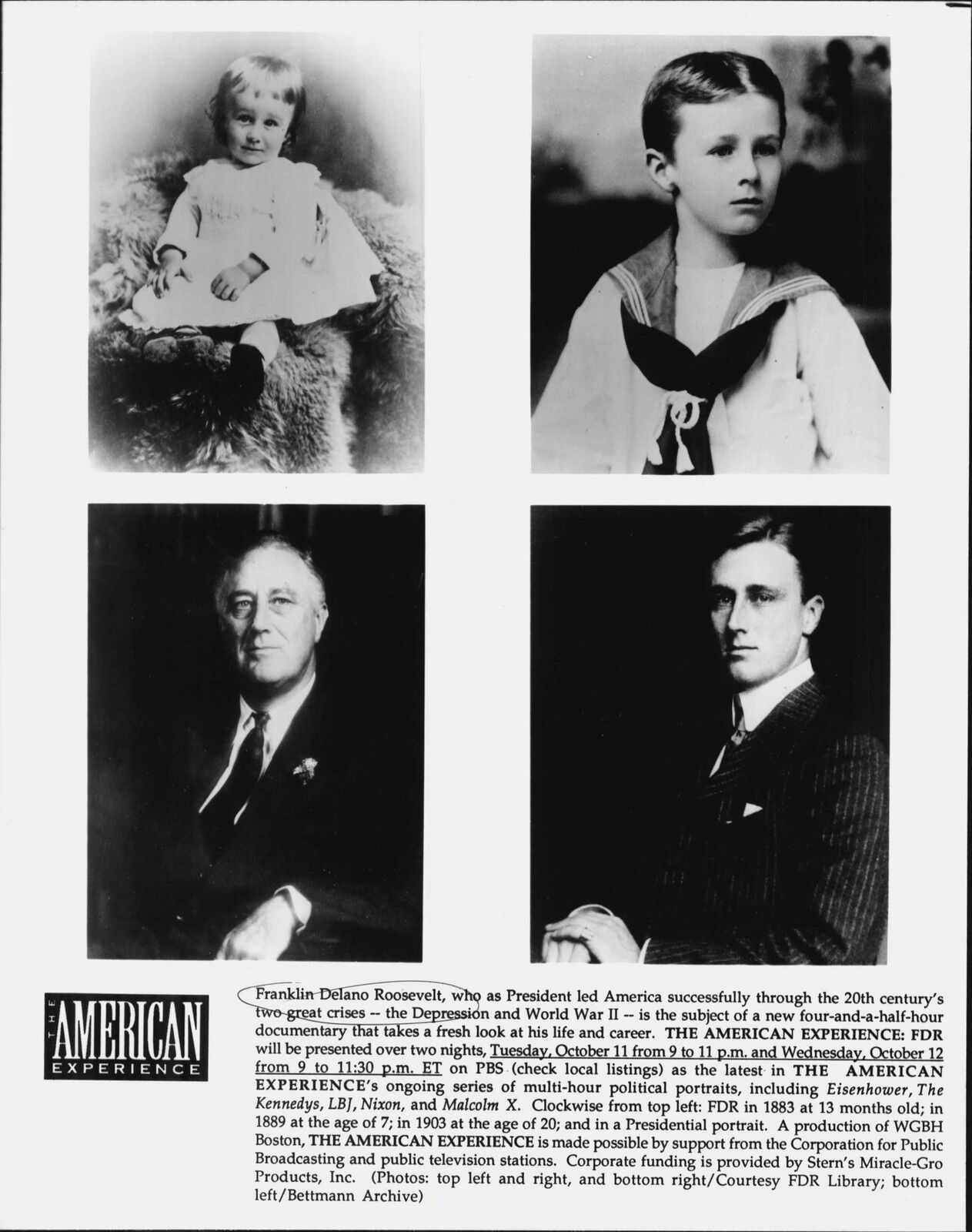 President Franklin Roosevelt PBS The American Experience LOT of TWO Press Photo Poster paintings