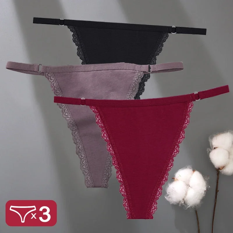 3PCS/Set Cotton Panties Lace G-String Women Lingerie Sexy Underwear for Female Panties Ladies T-Back Thong Lace Floral Pantys