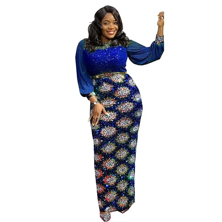 African Americans fashion QFY African Plus Size Evening Dresses For Women Wedding Party Gowns Luxury Sequin Bodycon Maxi Robe Ankara Dashiki Dress Clothing Ankara Style QueenFunky