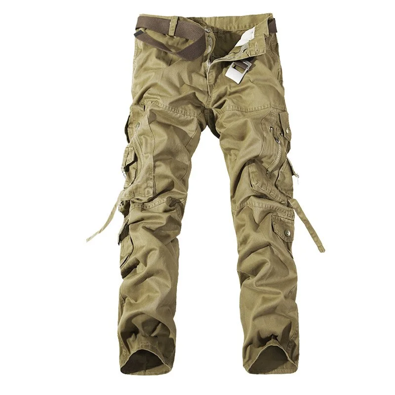 Huiketi Men Cargo Pants Loose Multi-pocket Pants Mens Casual Easy Wash Male Combat Trousers Militar Work Army Pants Plus Size 42 1007