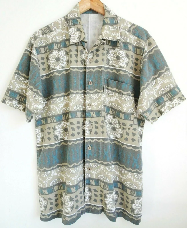 Men's multicolor geometry floral print cotton linen shirt