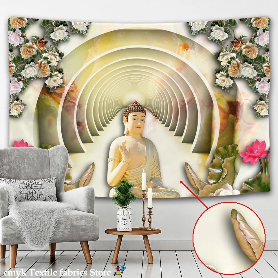 3DReligion Culture Hanging Wall Tapestry Buddha Wall Carpet Headboard Dorm Hippie Psychedelic Tapestry Tree Landscape Boho Decor