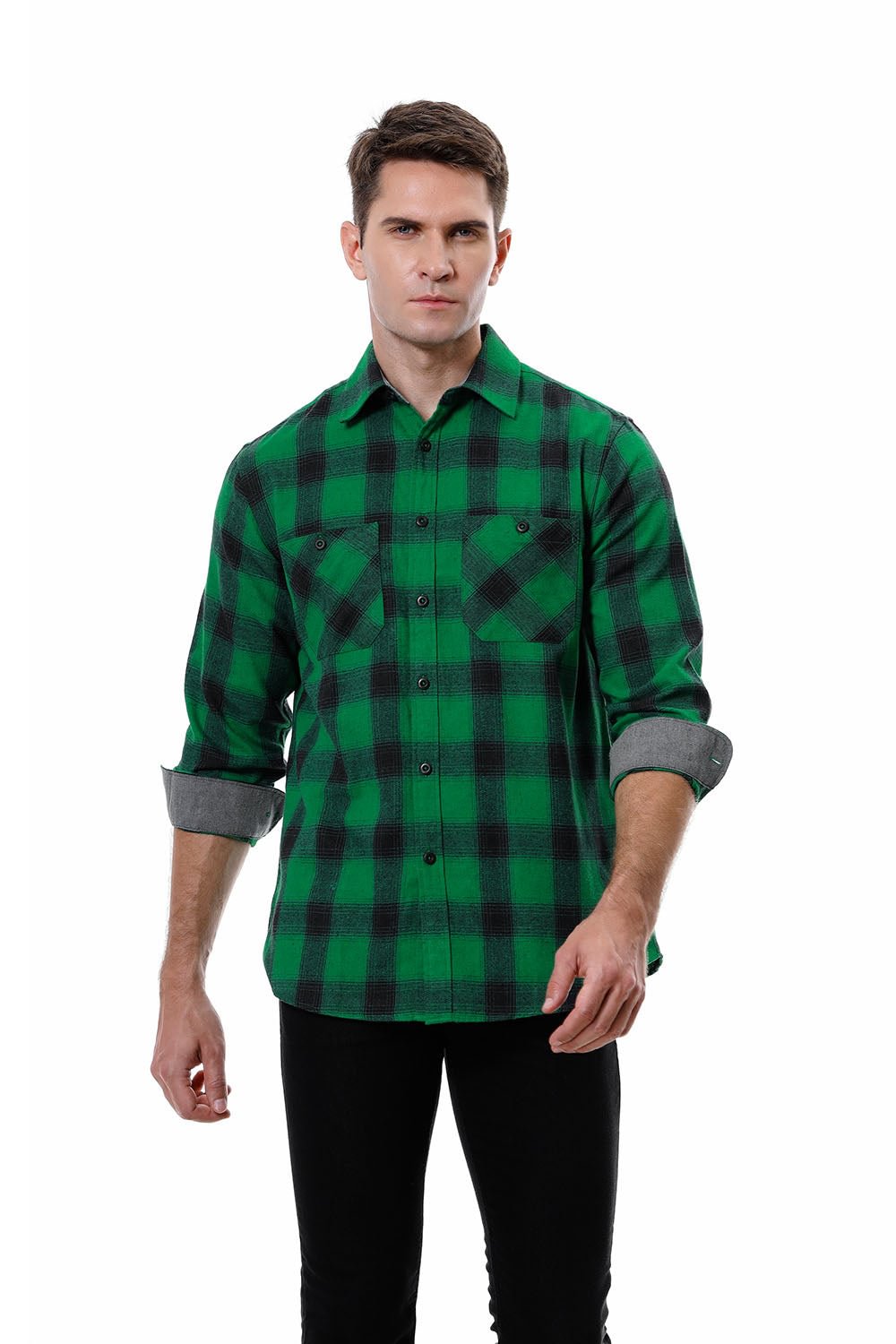 Men's Plaid Flannel Shirt Navy/Green Alex Vando Fashion