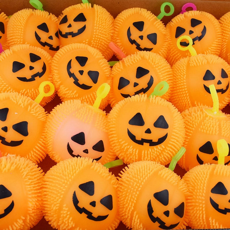 Novelty Tpr Plastic Squeeze Pumpkin Light Hairy Ball Halloween Toys