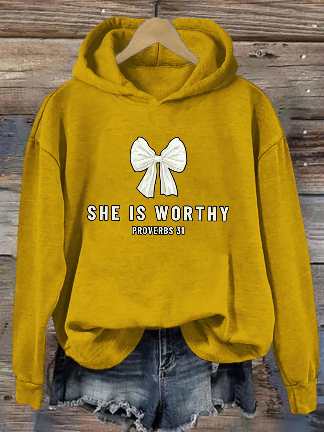 She Is Worthy Bow Hoodie