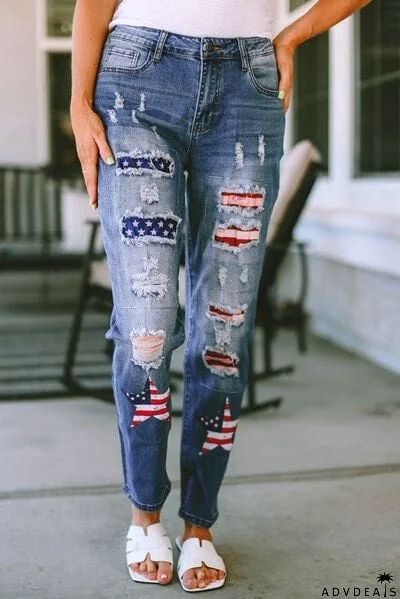 Distressed Straight Jeans with Pockets