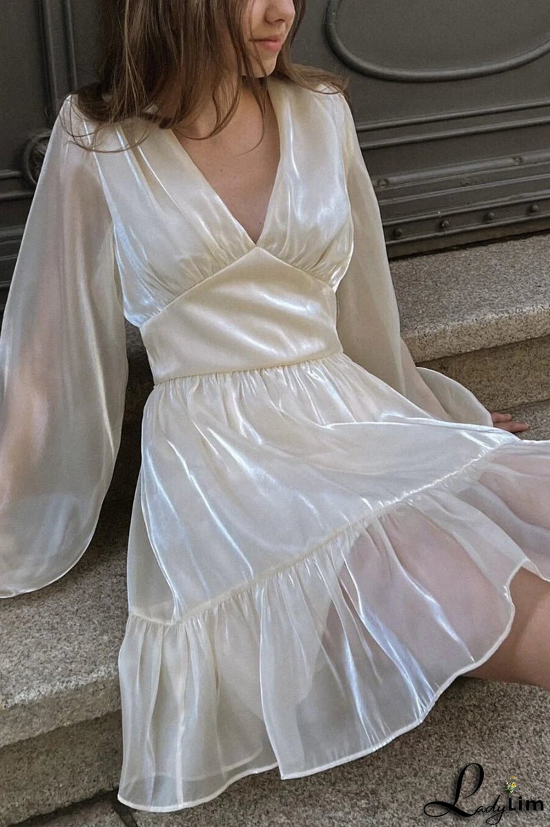 Glitter V Neck Long Sleeve Mini Dress