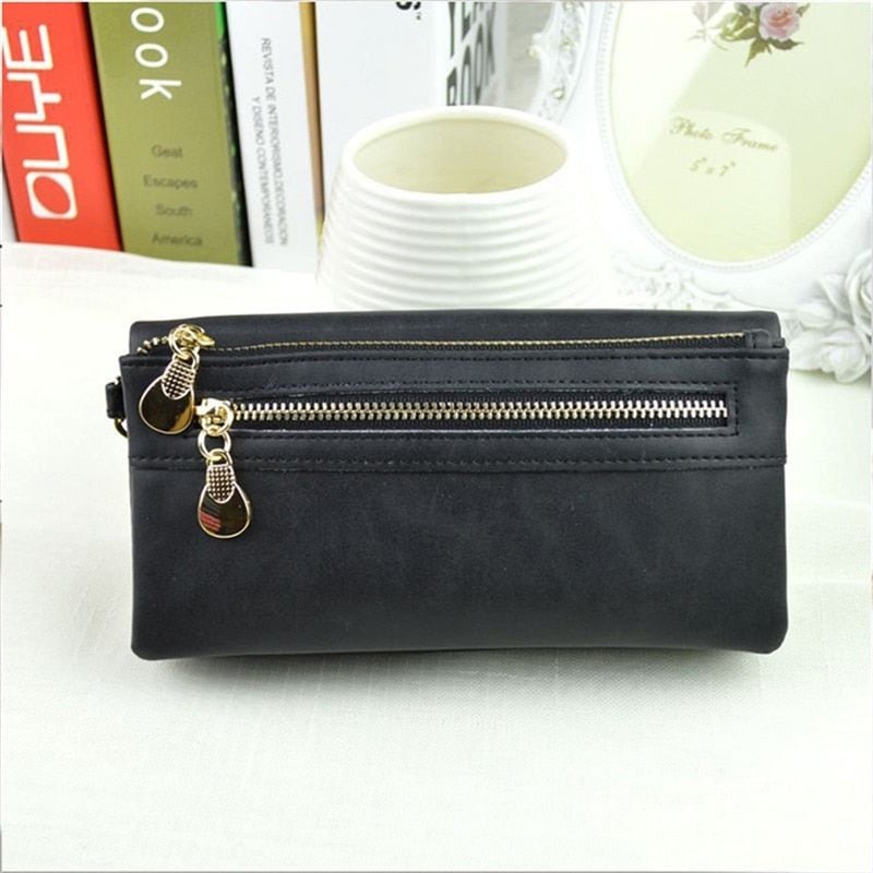 Big Capacity Women's Wallets Dull Polish Leather Wallet Double Zipper Day Clutch Purse Wristlet Coin Purse Card Holder Wallet