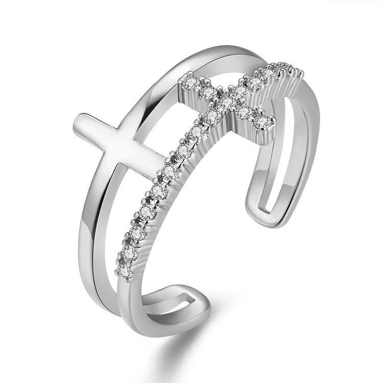 Trendy Ladies Crystal Inlay Open Adjustable  Ring