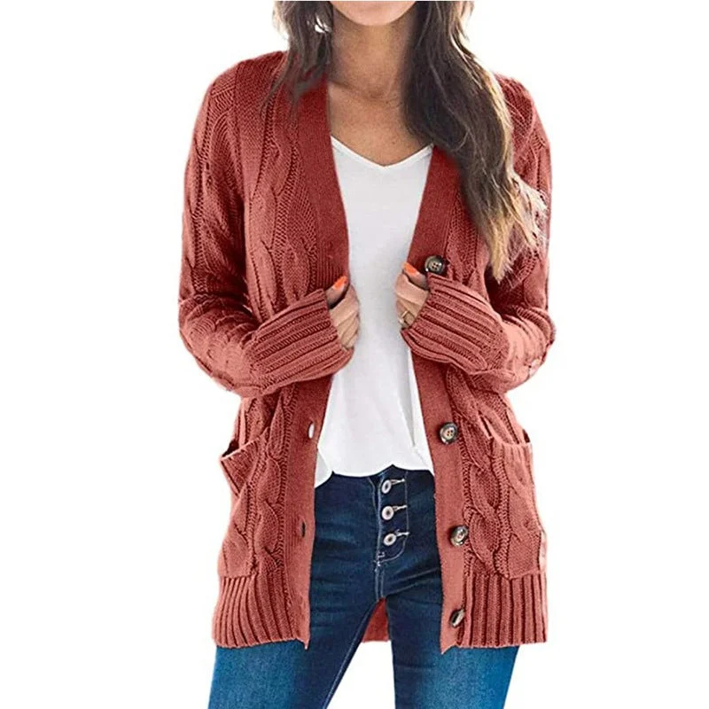 Uveng Long Sleeve Size Cardigan Knitted Women's Mid-length Coat
