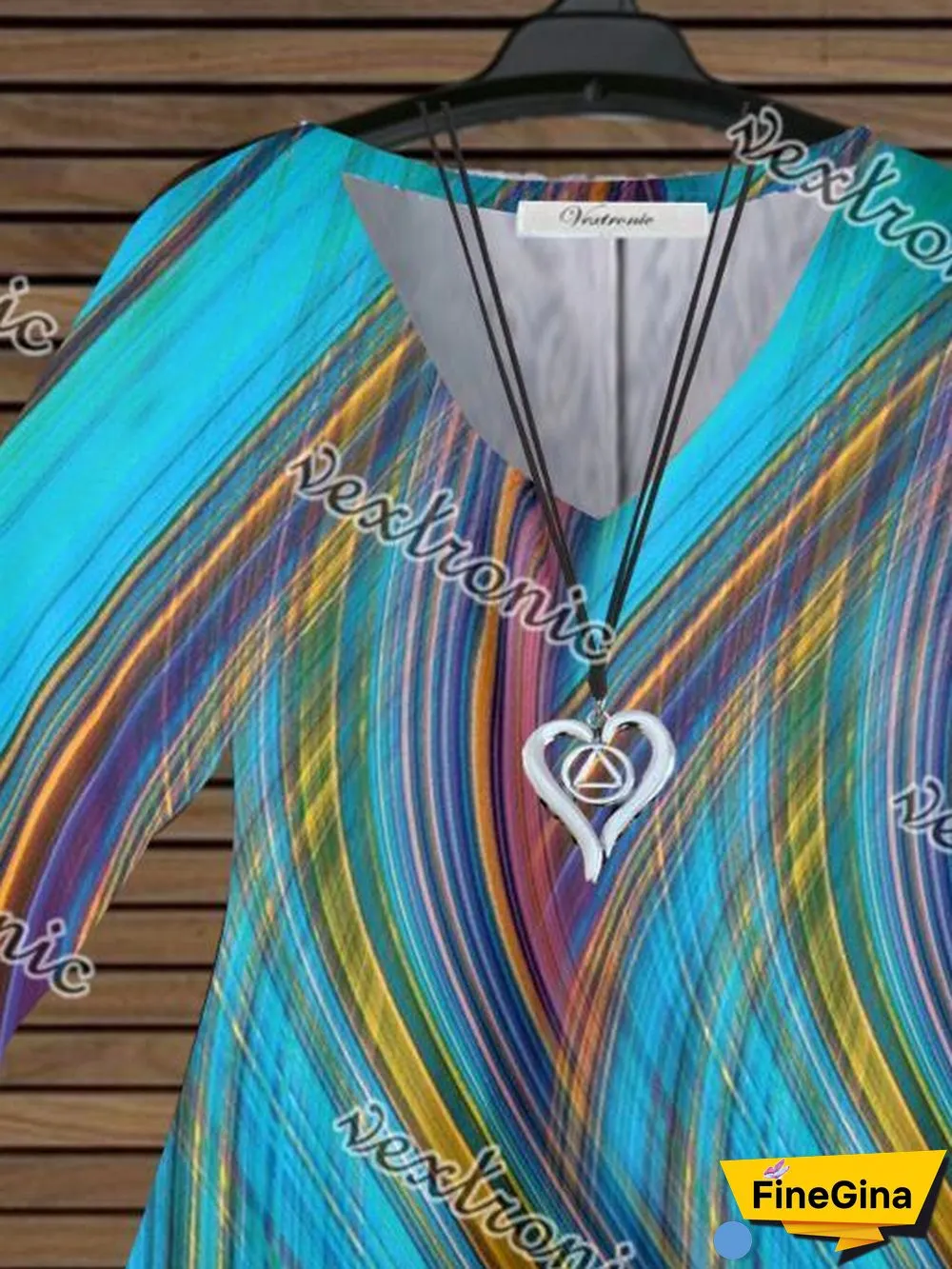 Women Half Sleeve V-neck Colorblock Striped Printed Top Dress