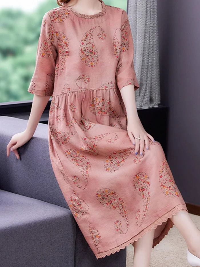 Fashion Floral Cotton Linen Dress